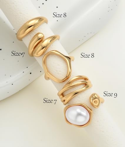 YEEZII 20 Pcs Gold Ring Set for Women, Chunky Statement Flower Finger Midi Rings, Big Boho Stacking Rings Pack Trendy Stuff Jewelry Gift - color: Gold-B-5Pcs