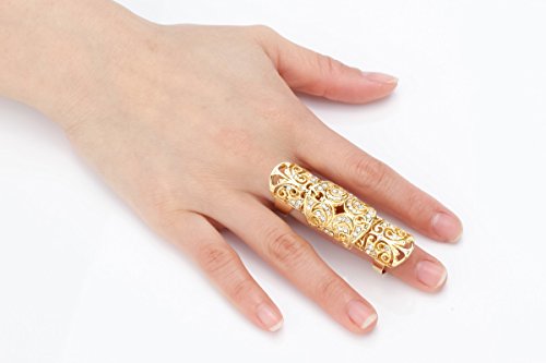 Szxc Jewelry Women's Crystal Double Full Finger Armor Knuckle Ring Adjustable - color: gold