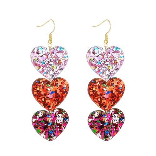 Colorful Shiny Love Heart Dangle Earrings Handmade Lightweight Glitter Acrylic Heart Shaped Hoop Earrings for Women Lovers Valentine's Day Mothers Day Party Jewelry Gifts - style: StyleE