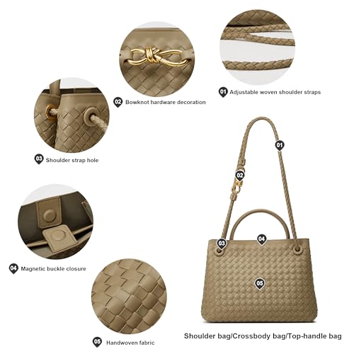 Woven Tote Bag Womens Purse: Vegan Leather Shoulder Handbags - Fashion Summer Beach Tote Bags - Large Travel Totes - color: A3 Medium Green