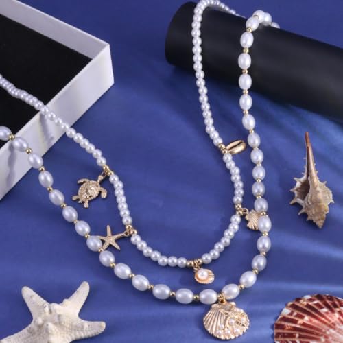 Gold Starfish Seashell Waist Chain Belt for Women Boho Mermaid Pearl Body Chain Summer Beach Vacation Bikini Jewelry Accessories - style: Pearl Double