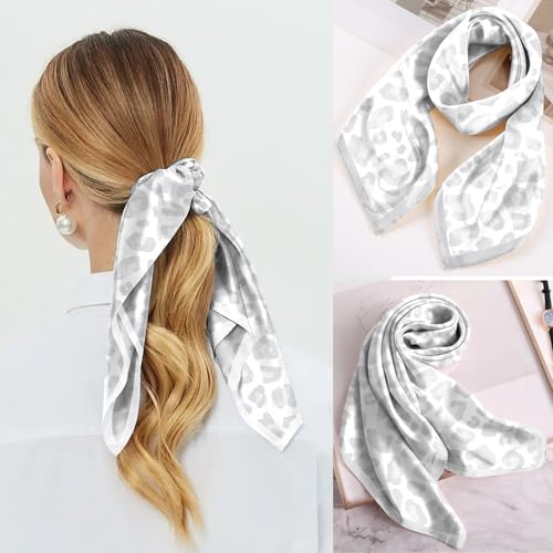Scarf Silk Feeling Square Satin Head Hair Scarf Wrap 27.5 Inches Headwear Aesthetic Cute Decoration Women Girls - color: V-5-gray