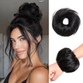 Messy Bun Hair Piece 100% Real Human Hair Chignons Scrunchie Tousled Fluffy Bun Scrunchie Wig Stretchy Band Messy Buns Hair Clip Fake Messy Hair Buns Hair Pieces for Women Black - color: Natural Black