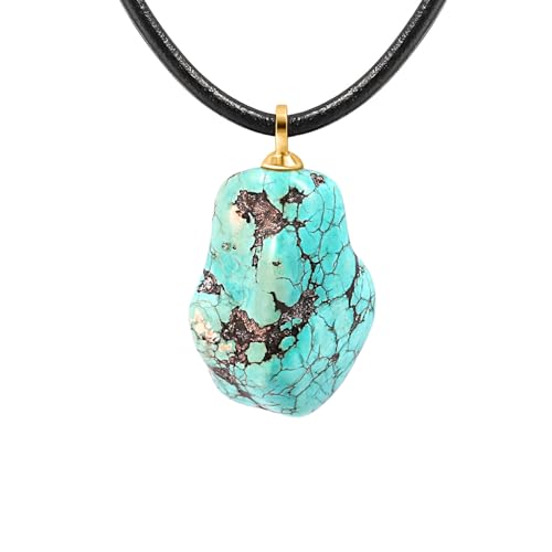 7 Chakra Gemstone Healing Crystals Necklace - Copper Wire Wrapped Natural Unisex Hippie Leather Choker - color: 6. Turquoise