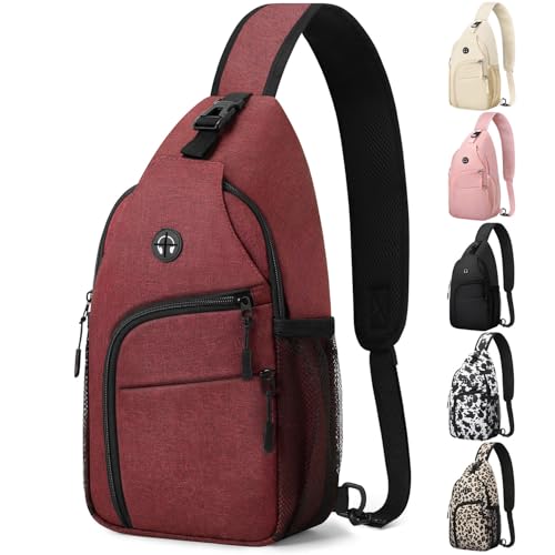 Pritent Crossbody Bags for Women Man Waterproof Sling Bag Backpack Trendy Casual Cross Body Bag with Convertible Shoulder Strap Chest Bag for Camping Hiking Travel Essentials (Wine, Medium) - color: Wine, size: Medium
