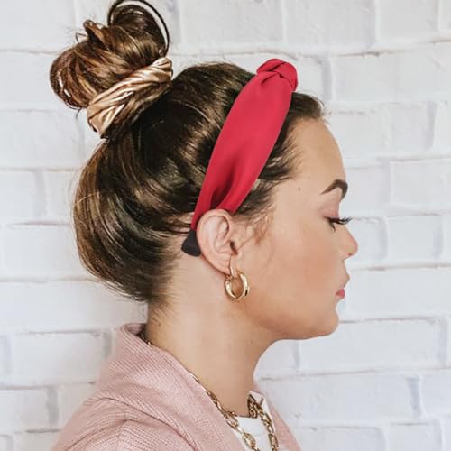 DRESHOW Women's Headbands, 4 Pcs Knotted Non Slip Fashion Hairbands for Girls, Solid Boho Wide Top Knot Hair Hoops Hair Accessories - color: 4 Pcs: Burgundy, Coffee, Beige, Black