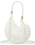 Handmade Crochet Tote Bag Seashell Purse for Women Boho Shell Handbag Crossbody Shoulder Bag Summer Beach Clutch Hobo Handbag - color: White