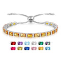 Radiant Cut Birthstone Tennis Bracelets for Women, Adjustable 6–9 Inches White Gold Plated Sterling Silver Bracelet, Hypoallergenic Anniversary Birthday Valentine’s Day Gift for Her - color: 11-Citrine