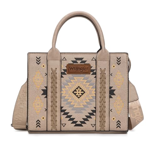 Wrangler Tote Bag for Women Western Purse and Aztec Satchel Handbag - color: Aztec Light Khaki