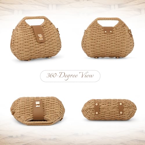 Fecialy Straw Crossbody Bag for Women Handwoven Summer Beach Clutch Purses Boho Top Handle Shoulder Bags - color: Khaki