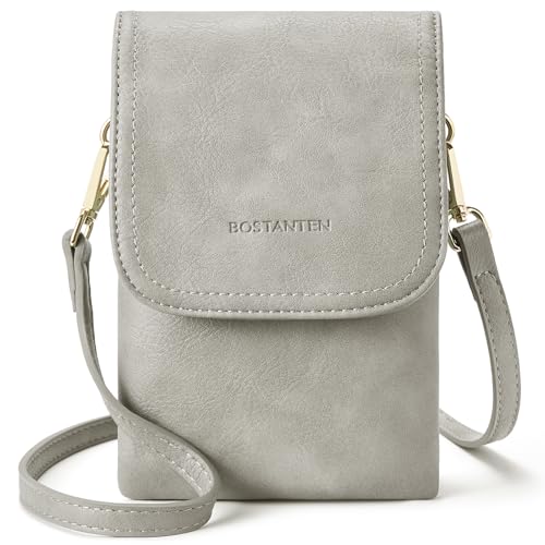 BOSTANTEN Vegan Leather Crossbody Bags for Women Designer Cell Phone Bag Wallet Purses Adjustable Strap - color: B-02-grey
