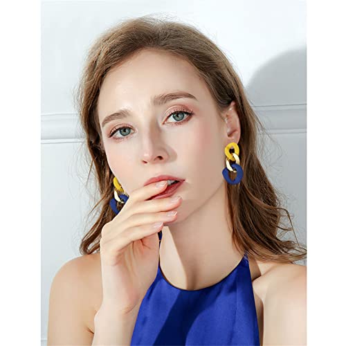 Charm Elegant Hollow Color Chain Acrylic Geometric Temperament Dangle Drop Earrings Bohemian Minimalist Hypoallergenic Jewelry Gift - color: Yellow Gold Blue earrings