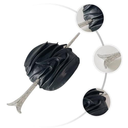 Leather Hair Stick Bun Hairpin Black Retro Hair Pin Women Headdress for Ponytail and Chignon Styling