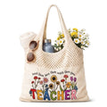 Shinylin Personalized Crochet Tote Bag for Beach Women Beige Mesh Knit Shoulder Bag Boho Aesthetic Tote for Women - style: Teacher Flowers