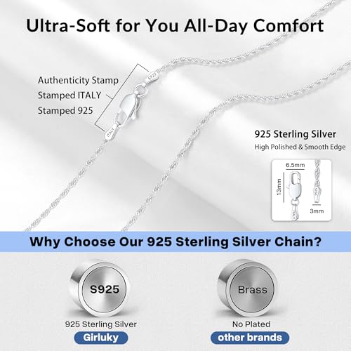 1.5mm 2mm Rope Chain 925 Sterling Silver Chain Necklace for Women, Durable Sturdy Women's Chains Necklace, 16 18 20 22 24 26 Inch
