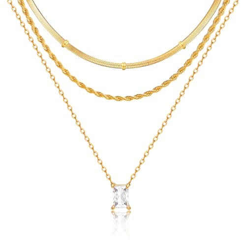 KSF Gold Lariat Necklace for Women Y Shaped Layered CZ Drop Chain | Y shaped necklace; Layered CZ detail; Long lariat style; Gift for her - color: Gold-1