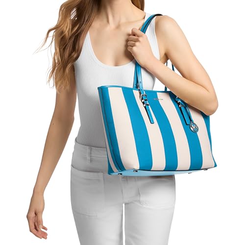 Michael Kors Quinn Large Tote - color: Silver-tone Hardware/Canvas/Milos Blue