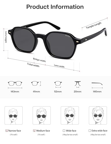SOJOS Retro Square Polarized Sunglasses Womens Men Trendy 70s Thin Slim Shades Sunnies SJ2674 - color: Black Frame Grey Lens