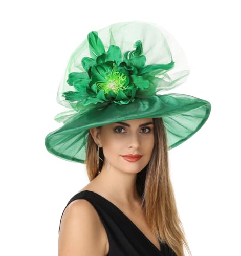 SAFERIN Women's Organza Church Fascinator Bridal Tea Party Wedding Hat - color: Gz-green