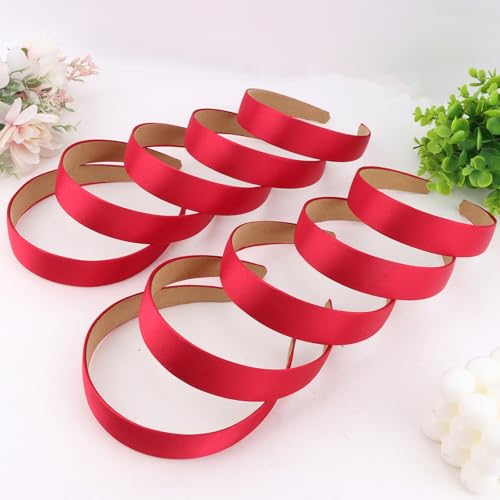 Wecoe 10 Pack Dark Red Headbands 1 Inch Wide Satin Headbands Women Non Slip Fashion Plain Solid Hairbands DIY Halloween Valentine' s Day Hair Accessories for Women Girls Diademas Para Mujer - color: Dark Red