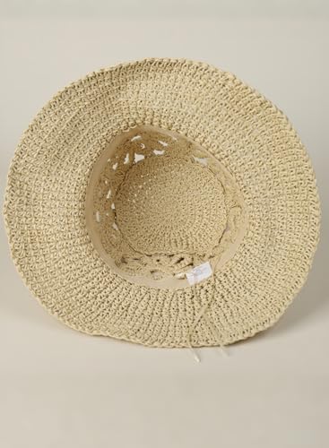 Handmade Women's Crochet Straw Bucket Hat Packable Daisy Beach Cap | Adjustable Inner Drawstring, Airy Lightweight Paper Fiber, Face Shade, Easy Storage, Feminine Openwork Floral Style - color: Beige