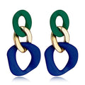 Charm Elegant Hollow Color Chain Acrylic Geometric Temperament Dangle Drop Earrings Bohemian Minimalist Hypoallergenic Jewelry Gift - color: Green Gold Blue Earrings