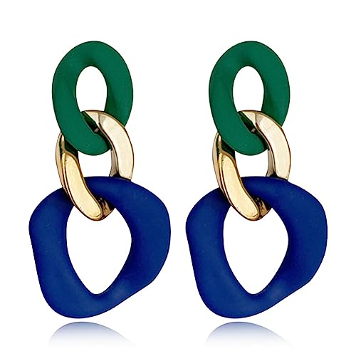 Charm Elegant Hollow Color Chain Acrylic Geometric Temperament Dangle Drop Earrings Bohemian Minimalist Hypoallergenic Jewelry Gift - color: Green Gold Blue Earrings