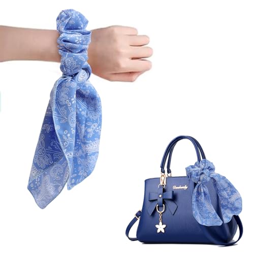Hair Scrunchie Scarf Bow Scrunchies Chiffon Bandana Scrunchies for Women Girls, 6PCS , 2 in 1 Design, No Hurt, Various Occasions | Scarf Hair Ties,Hair Scrunchies with Tails,Bandana Scrunchies,Scarf Ponytail Holder,Hair Accessories for Women - color: pais