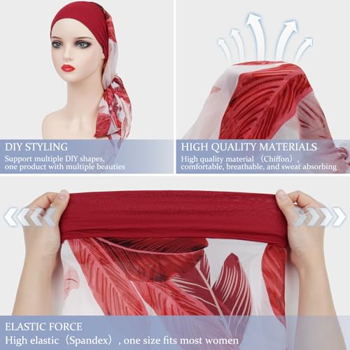 Headwear Turbans for Women - Lightweight Head Scarf for Women's Hair Chiffon Elegant Headwraps Hats - color: Red