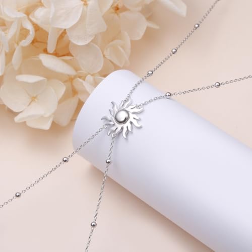 Waist Chain for Women,S925 Sterling Silver Body Chain Layered rope Waist Chains Sexy Bikini Beach Beads Chain Summer Waterproof Body Jewelry Adjustable 30-38 Inch - style: Sun