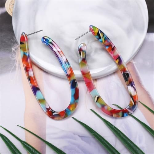 Boho Acrylic Hoop Earrings Bohemian Statement Colorful Acetate Lucite Tortoise Shell Resin Geometric Big Lightweight C Open Hoops Earrings for Women Prom Party Holiday Fashion Jewerly Gifts - color: U-shaped colorful