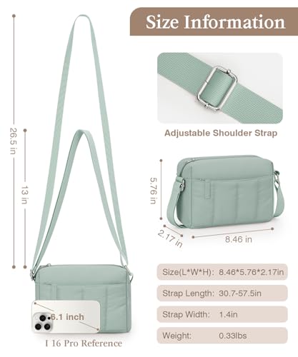 Pritent Crossbody Bags for Women, Lightweight Puffer Travel Cross Body Purse, Mini Shoulder Handbag Used for Daily Gym Hiking - color: Tender Green