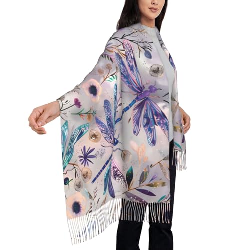 Skull Mushroom Hippie Scarf for Women– Winter Shawl with Tassels, Cozy Wrap for Women’s Festival & Casual Wear - color: Dragonfly Purple
