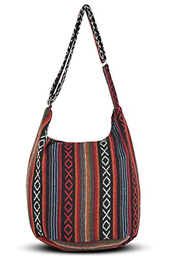 Your Cozy Hobo Sling Bags For Women Crossbody Bag Thai Top Handmade Shoulder Bag with Adjustable Strap - color: Tribe-red
