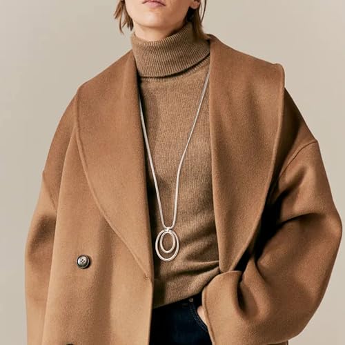 6Pcs Long Necklaces for Women Tassel Pendant Necklace Circle Knot Bar Feather Leaf Sweater Necklace Statement Necklace for Women - color: SILVER-A