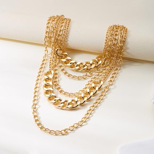 Layered Necklaces for Women Punk Chunky Gold Statement Necklaces Dainty Multi Layer Necklace Jewelry Accessories for Women - color: Gold