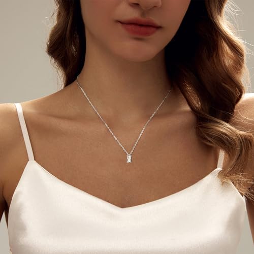 Luxval Diamond Pendant Gold Necklace for Women，Dainty 18k Gold Plated Choker Necklaces Simple Gold Jewelry Gifts for Women Girls - color: Silver-Birthstone