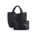 Hand Woven Bag Tote BagS For Women Top Handle Shoulder Vegan Leather Large Travel Beach Hobo Handbag - color: Black-a