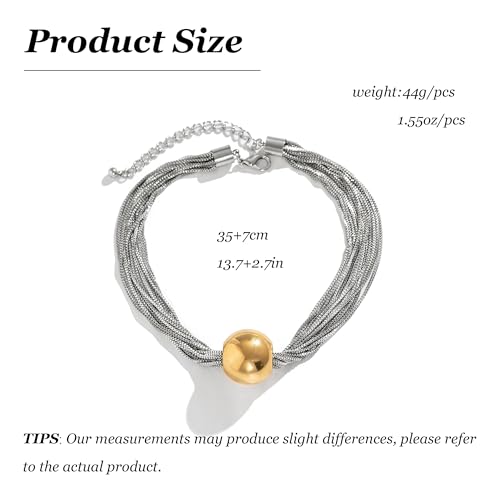 Chunky Chain Necklaces Women Statement Collar Necklace Gold Flat Snake Chain Choker Ribbed Design for Party, Dress Jewelry Gifts - color: B1:Gold Silver Necklace
