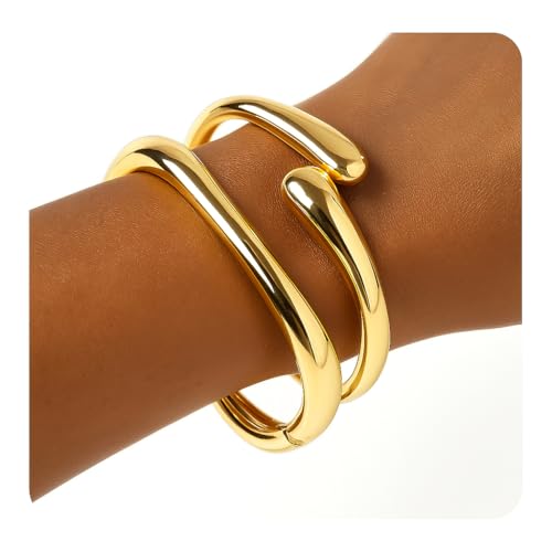 PEALICIOUS 2Pcs Chunky Bracelet for Women, Girls Gold Bangle Bracelet 7in Minimalist Silver Chunky Bangles Prom Gifts, Trendy Gold Arm Cuff Upper Arm Band, Stack Bead Prom Accessories Summer Jewelry - style: gold chunky bangle