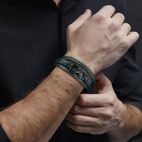 Men's Leather Infinity Bracelet Stainless Steel Number 8 Wristband Cuff Bangle Bracelets Gifts for Men, 8.3 & 9.1 inches - color: 03.Three-layers leather & black infinity, size: 8.3inch(Fits most wrists.)
