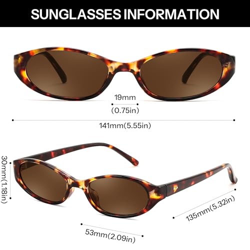 FEISEDY Retro Oval Womens Sunglasses, Trendy Cat Eye Skinny Chic Narrow Y2K 90s Small Sunnies B9177 - color: Leopard Frame - Brown