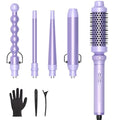 Wavytalk 5 in 1 Curling Iron,Curling Wand Set with Curling Brush and 4 Interchangeable Ceramic Curling Wand(0.5”-1.25”),Instant Heat Up,Include Heat Protective Glove & 2 Clips (Purple) - color: Purple