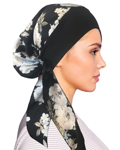 Chemo Headwear for Women Head Scarf Headwraps Silky Soft Turbans for Women Cancer Hats Chemo Beanie Coverings Scarves - color: B Big Black Pattern