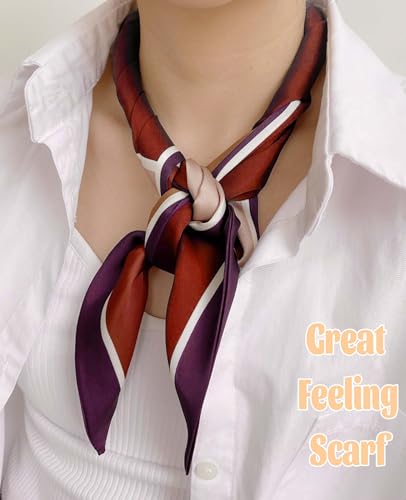 kcctoo 59" Mulberry Silk Like Head Scarf Women's Fashion Square Neck Satin Scarfs for Bag Hair Scarves Gift 59 * 5.9” - color: A004-purple Orange/59"x5.9"