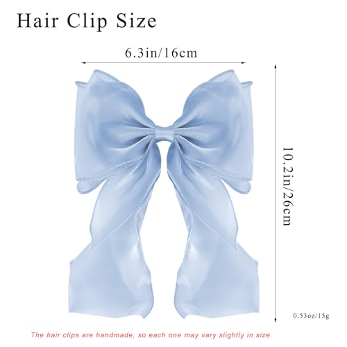 Large Hair Bow Clips for Women, Blue Bow Hair Barrettes with Long Tail French Hair Ribbon Clips Hair Accessories for Girls (Light Blue) - color: Light Blue