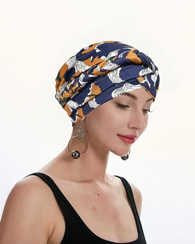 ZLYC Chemo Headwear for Women Pre Tied Turban Headwear Lightweight Beanie Hat - color: Flowers Yellow