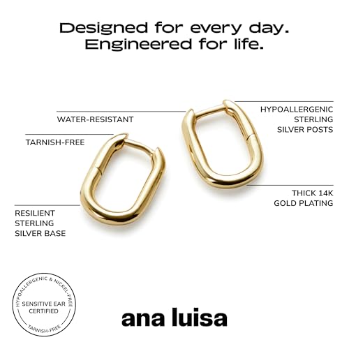 Ana Luisa Rectangle Hoop Earrings - Sterling Silver Base With 14K Gold & Silver Rhodium Plating - Chic, Dainty Mixed Metal Huggie Hoops - Hypoallergenic, Tarnish-Free, and Water-Resistant Hoops - color: Mini-Gold