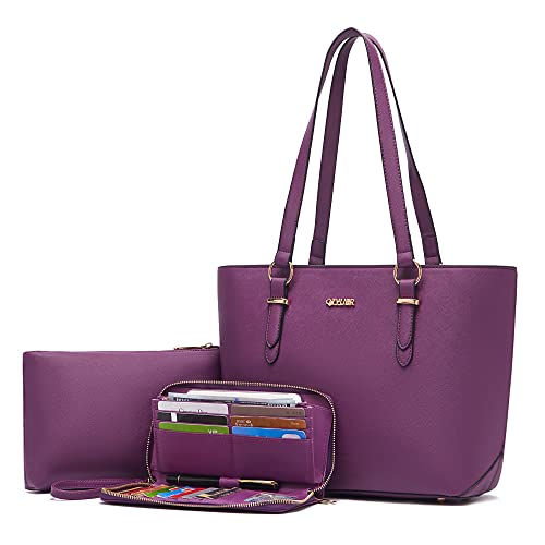 Purses And Wallets Set For Women Work Tote Satchel Handbags Shoulder Bag Top Handle Totes Purse With Matching Wallet - color: A00-3pcs/Set Purple