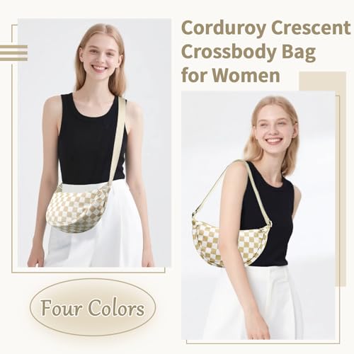 Nylon Crescent Crossbody Bag for Women Purses Trendy Men,Small Travel Sling Bag Hobo - color: Checkered-brown, size: Small